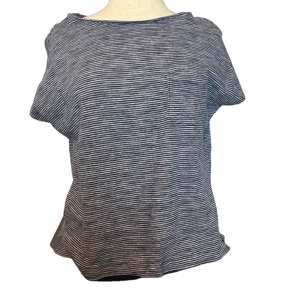 LOFT White & Blue Striped Short-Sleeve Top – Women’s Size Medium